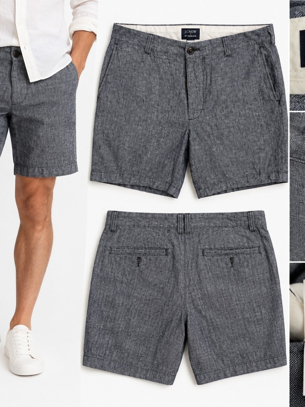 J.Crew Men’s Size 35 Gray Linen Men's Dark Gray Flat-Front Shorts Preppy Money
